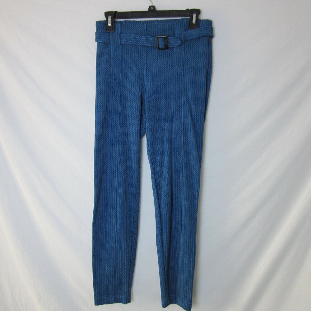 Betabrand Pants Blue Patterned Pleated Business Work Belted Comfy Womens Small